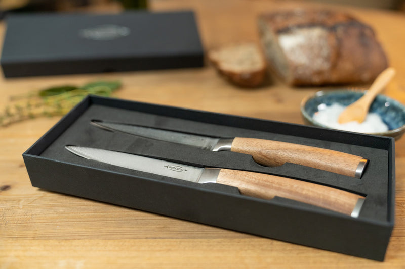 LÉGENDE Damast-Messer Santoku | Damastmesser Set | Premium Küchenmesser | 2er Set - 11 cm